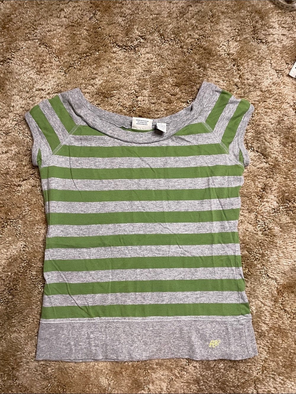 Aeropostale Slim Fit Green & Gray Stripe Y2K 2000s Style Shirt Size Large